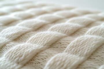 Poster - Close-up of a creamy white cable knit textile with a soft, textured surface.