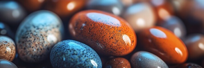 Poster - Close-up of polished, colorful stones with speckled patterns.