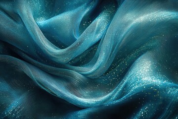 Leinwandbilder - Draped teal fabric with shimmering glitter, luxurious and elegant texture.