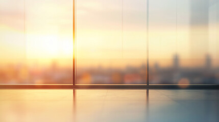 Aufkleber - Blurred sunset cityscape view from modern office window.