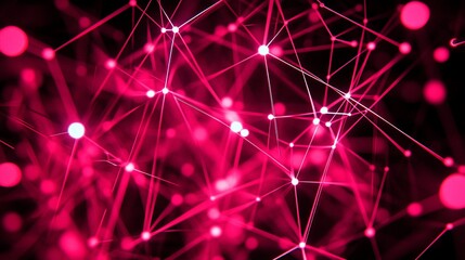 Aufkleber - Abstract pink network connection lines and dots on dark background.