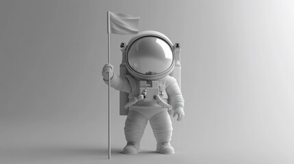 Aufkleber - Monochrome astronaut figurine holding a flag against a neutral background.