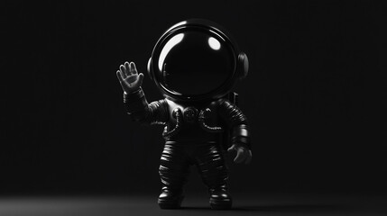 Aufkleber - A small, dark astronaut waves against a black background.