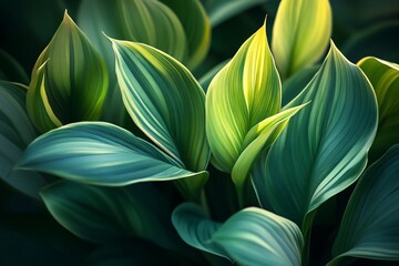 Poster - Lush green leaves with yellow highlights, close-up view showing intricate details and textures.