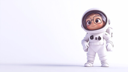 Wall Mural - cute cartoon astronaut in spacesuit, glasses, looking right.