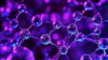 Aufkleber - Microscopic view of interconnected molecules, vibrant purple and blue hues.