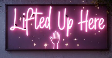Leinwandbilder - Bright pink neon sign displays cursive text, hand symbol. Dark background enhances glowing effect, creating vibrant visual statement.