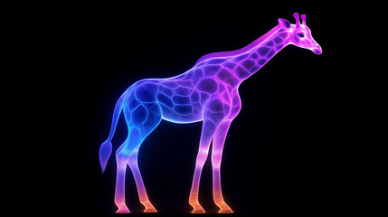 Poster - Neon giraffe silhouette on black background.