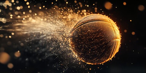 Fototapete - Glowing basketball in motion, leaving a trail of sparks.