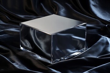 Aufkleber - Reflective glass cube on dark silk fabric.