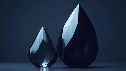 Poster - Two dark blue,faceted, geometric raindrops.