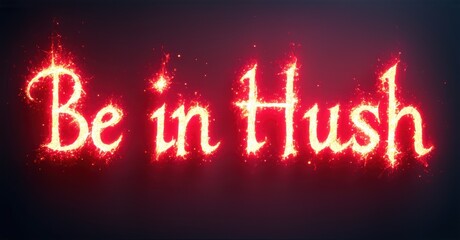 Fototapete - Fiery text reads Be in Hush. Red background with sparkling particles creates dramatic effect. Bold typography dominates image.