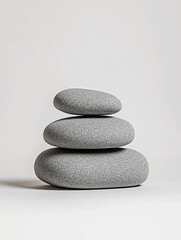 Poster - Three gray stones stacked on a white background.