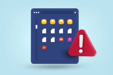 Aufkleber - Interface window with red exclamation sign. 3d vector illustration