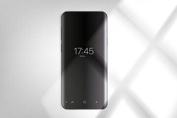 Poster - Modern smartphone on bright background with window light. 3d vector mockup