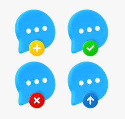 Poster - Speech bubble icon set with different pictograms. 3d vector icons collection