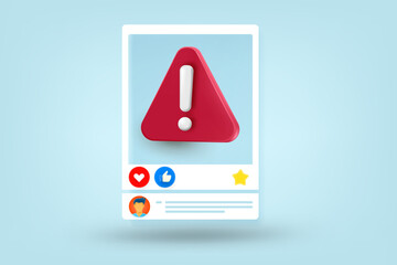 Aufkleber - Social media account window with red exclamation sign. 3d vector illustration