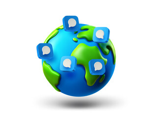 Poster - The Earth with speech bubbles isolated on white background. 3d vector illustration