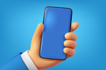 Aufkleber - Man holding modern smartphone. 3d vector illustration