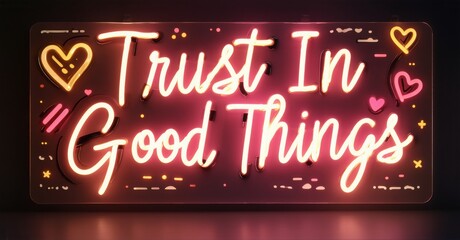 Aufkleber - Bright pink neon sign displays positive message. Hearts, stars accent script lettering against dark background. Inspiring, uplifting visual.
