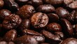 © ULFATRAZA - Fresh clean wet coffee beans close up cinematic background wallpaper backdrop. Dew, water.