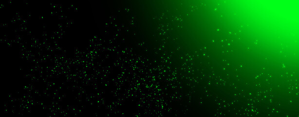 Wall Mural - panoramic blurred green fire embers sparks on black background . texture isolated overlays. concept 