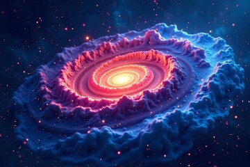 stunning blue and red spiral galaxy illustration with swirling patterns and deep space vibes, vibran