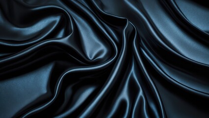 Wall Mural - elegant black silk satin background showcasing soft, flowing folds on shiny fabric with ample copy s
