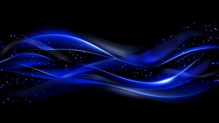 Wall Mural - Abstract Blue Waves on Black Background (2)