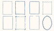 © PawLoveArt - Hand drawn ink vintage frames in marine sea coastal style. Stamp or letter mark frames for greeting cards, wedding, birthday party, invitations. Minimalist coquette vector borders. Sketch art line
