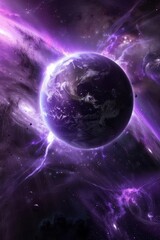 Wall Mural - vibrant cosmic landscape with mystical purple hues and the earth at the center, showcasing the beaut
