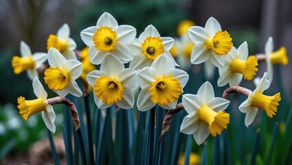Poster - Cheerful Narcissus: Detailed View of Double Daffodils in Full Bloom
