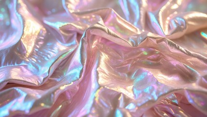 Leinwandbilder - Holographic abstraction - bright pastel textures. Gorgeous iridescent appearance. Holography material. Hologram background showcasing wrinkled abstract foil texture.