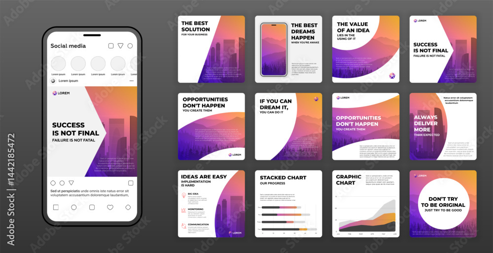 Post Visual Layouts Social media post templates set with cityscape vector illustration on ...