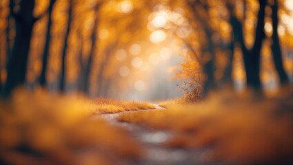 Poster - Defocused Autumn Forest Background Featuring Orange Bokeh