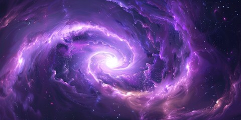 Wall Mural - Vivid spiral galaxy displaying vibrant purples and blues with bright central core and swirling cosmic clouds in deep space
