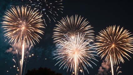 Leinwandbilder - Night sky filled with fireworks. Abstract vibrant firework background with room for text.