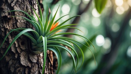 Poster - LEAF IN THE BACKGROUND OF A TREE FEATURING AN EPIPHYTE PLANT