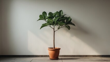 Aufkleber - Minimal style background featuring a potted Ficus tree on the floor