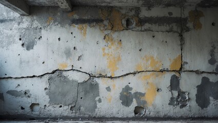 Aufkleber - Faded white-colored cement wall with a weathered, cracked, and textured pattern serving as a detailed backdrop for structural architecture concepts