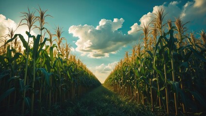 Poster - Perimeter of a corn field in the late afternoon