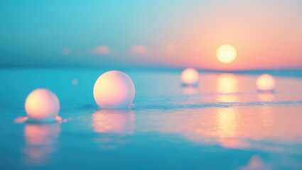 Wall Mural - Summer getaway idea Blurred sun rays on beach with evening sky background