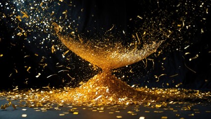 Fototapete - Gold confetti texture overlay falling on background for festive decoration