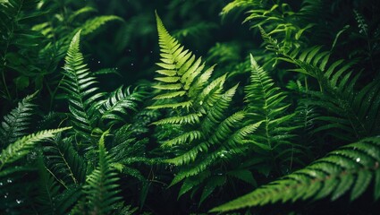 Poster - Softly blurred fern leaves amidst a natural woodland