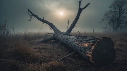 Poster - A fallen tree featuring light in the background