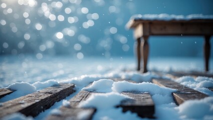 Poster - Bare winter landscape alongside an aged table