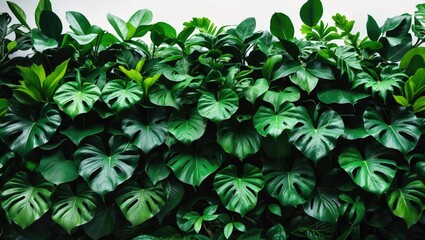 Poster - Isolated on white background with clipping path, a popular houseplant featuring dark green heart-shaped leaves from a tropical foliage bush growing in the wild.