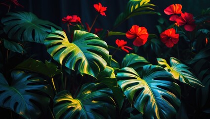 Aufkleber - Lively and Colorful Foliage of the Exotic Monstera Bloom