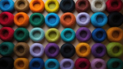 Poster - Macro round set of all colors in natural wool mohair fabric