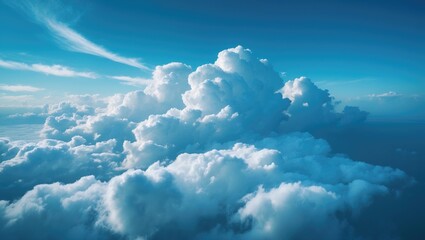 Wall Mural - Aerial perspective of the shoreline with fluffy clouds and a sunny sky